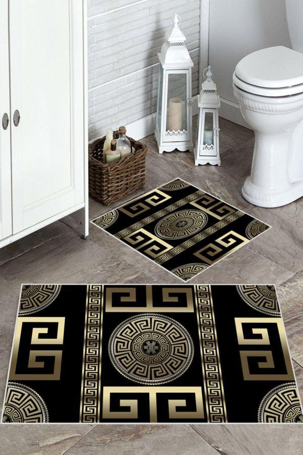 Siyah-Gold  Kaymaz Taban  Banyo Paspas  O-1349 - Image 1