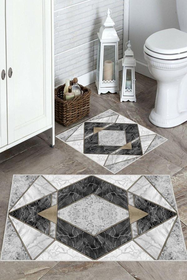 Siyah-Gri  Kaymaz Taban Üçgen Banyo Paspas  A-104 - Image 1