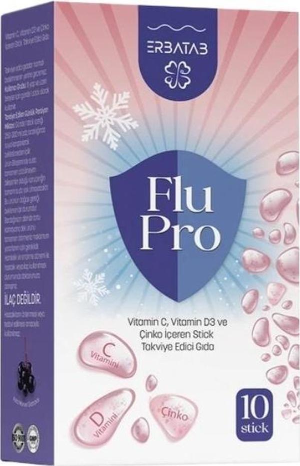 Erbatab Flu-Pro Vitamin C Vitamin D3  Çinko ve Karamürver Ekstresi 10 Stick - Image 1