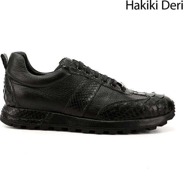 Erkek Siyah Piton Bağcıklı Hakiki Deri Comfort Sneaker - Image 1