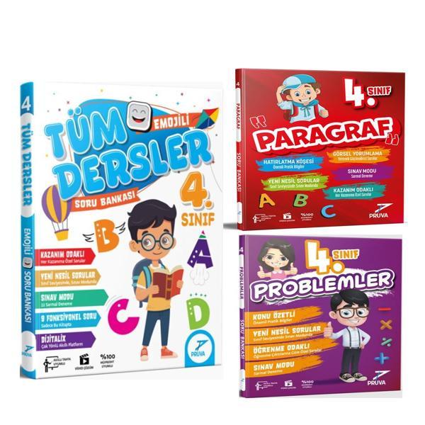 Pruva Akademi 4. Sınıf Tüm Dersler Paragraf ve Problemler Soru Bankası Seti 3 Kitap - Pruva Akademi - Image 1