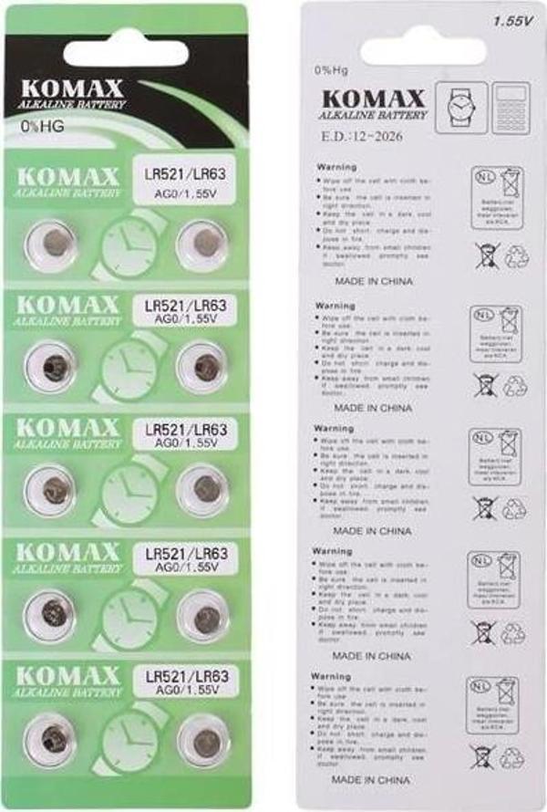 Komax AG-0 Alkalin LR521/379 Düğme Pil 10'lu Paket - Oxford - Image 1