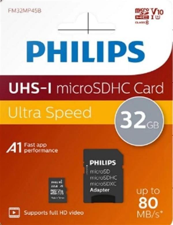 Philips FM32MP45B/00 32GB Class10 UHS-I U1 TF Adaptörlü Micro SDHC Hafıza Kartı - Image 1