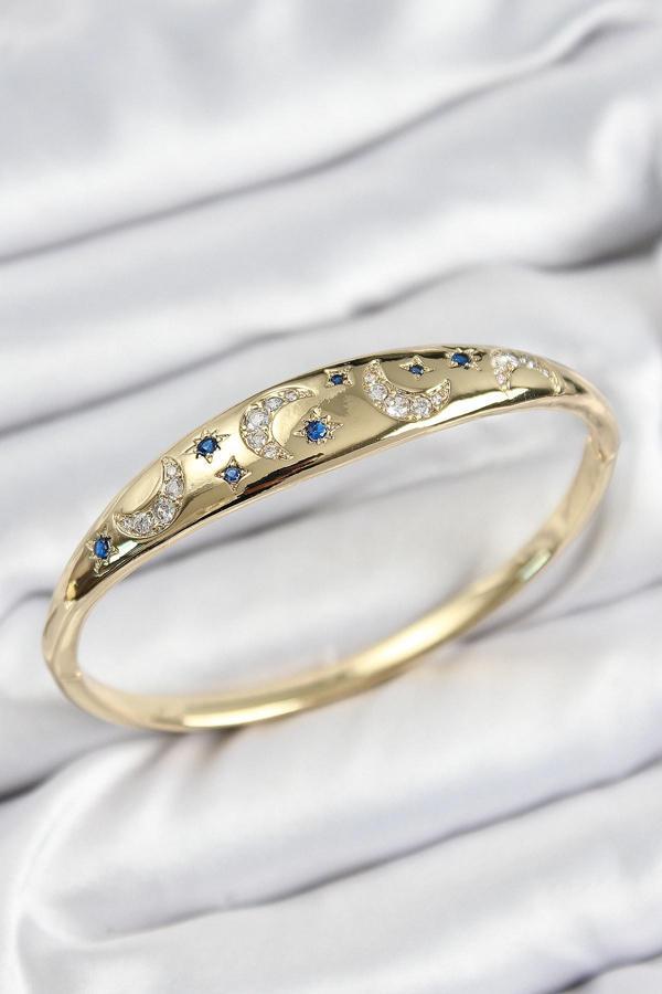 Pirinç Zirkon Taşlı Kutup Yıldızı Ve Hilal Model Gold Renk Kadın Kelepçe - EBJ250726W36842 - Image 1