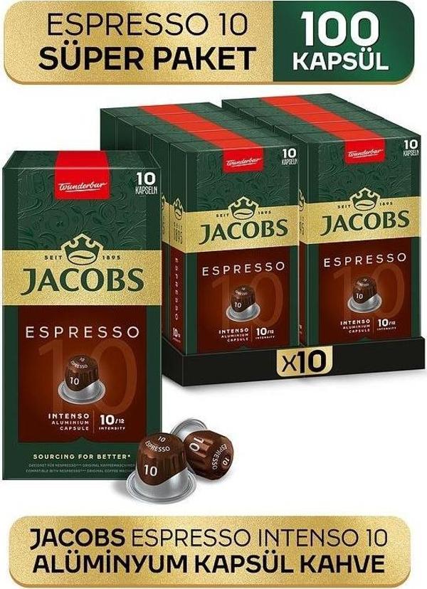 Jacobs Espresso 10 Intenso Nespresso Uyumlu Kapsül Kahve 100 Adet - Image 1