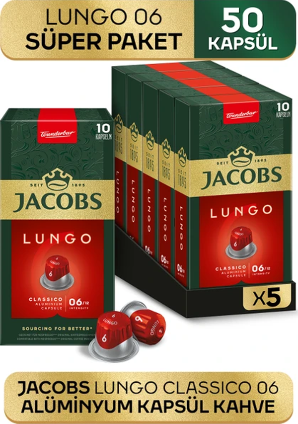 Jacobs Lungo 6 Classic Nespresso Uyumlu Kapsül Kahve 10 lu x 5 Adet - Image 1