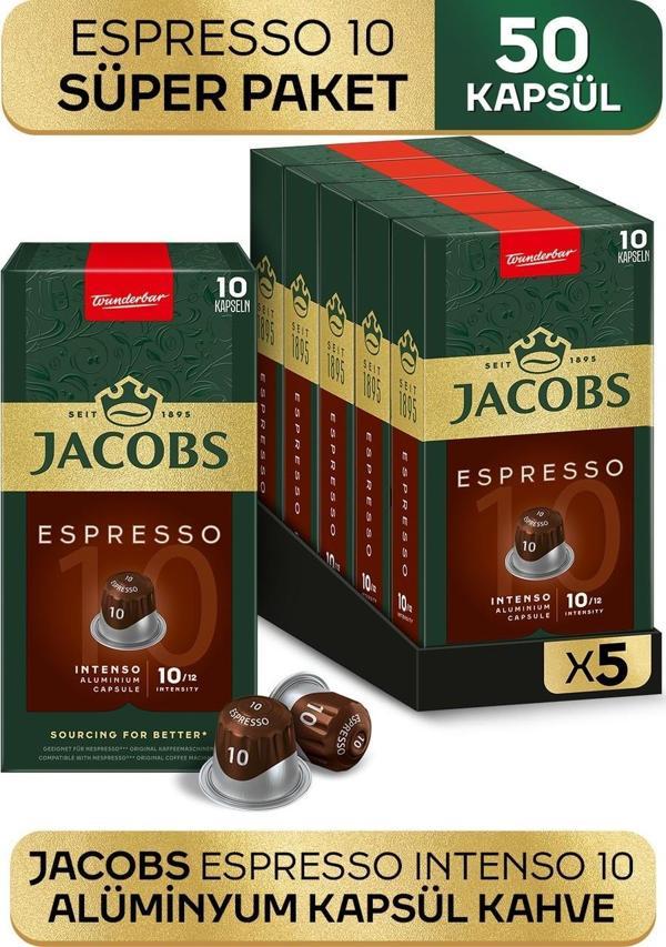 Jacobs Espresso 10 Intenso Nespresso Uyumlu Kapsül Kahve 10 lu x5 Adet - Image 1