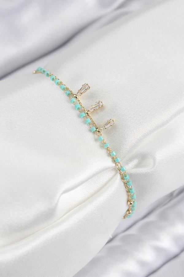 Pirinç Zirkon Taşlı Mavi Boncuklu Model Gold Renk Kadın Bileklik - EBJ250726W36901 - Image 1