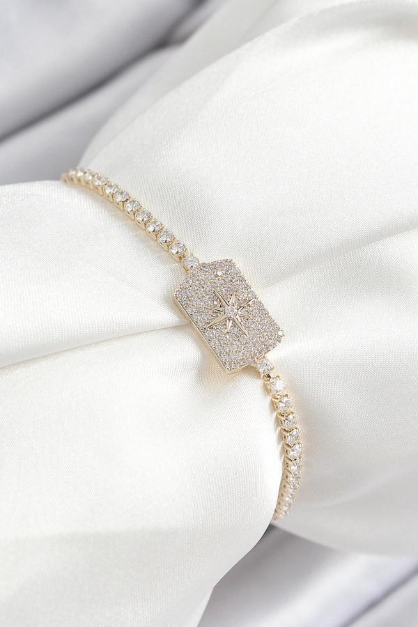 Pirinç Zirkon Taşlı Kutup Yıldızı Model Gold Renk Asansörlü Kadın Bileklik - EBJ250726W36670 - Image 1