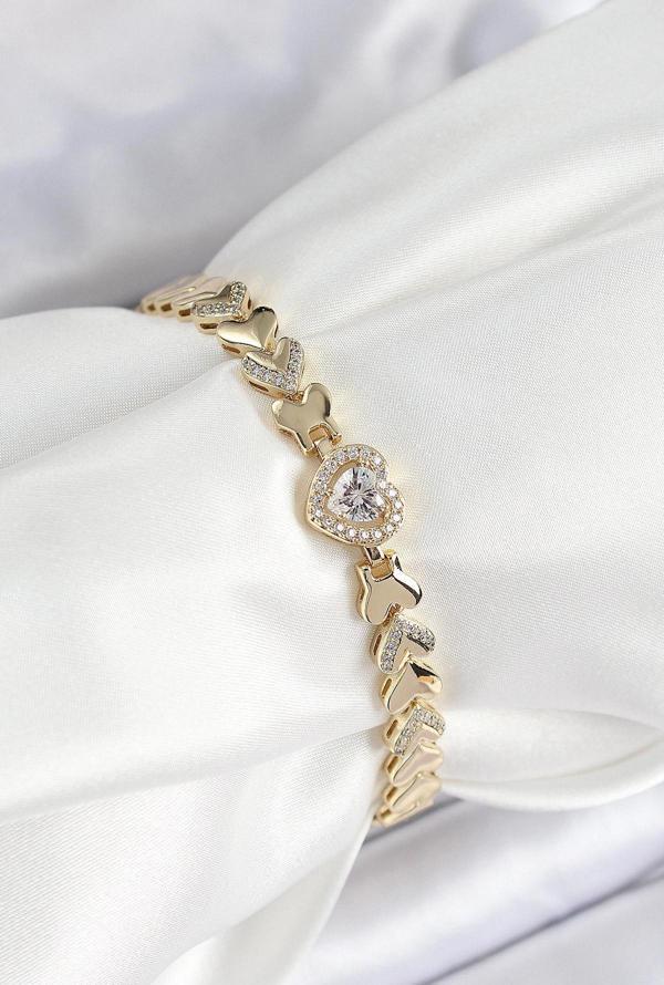 Xuping Pirinç Baget Kalp Model Gold Renk Kadın Bileklik - EBJ250726W36685 - Image 1