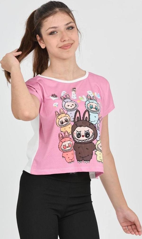 Düşük Kol Labubu Çoklu Dijital Baskı Tshirt - 6632 - Image 1