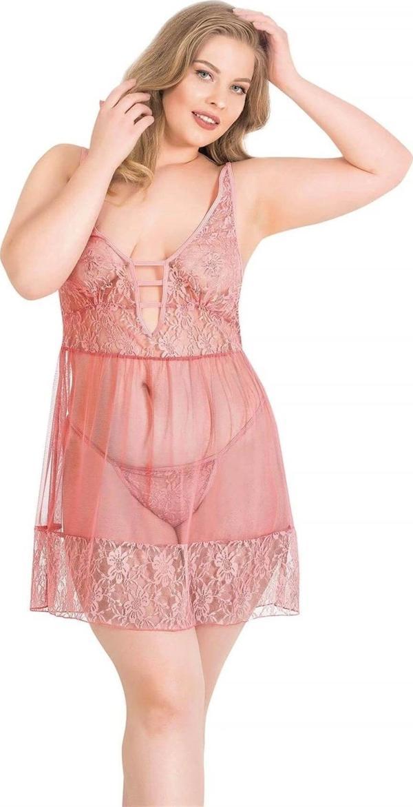 Miss Büyük Beden Mercan Kısa Tül Gecelik - Image 1