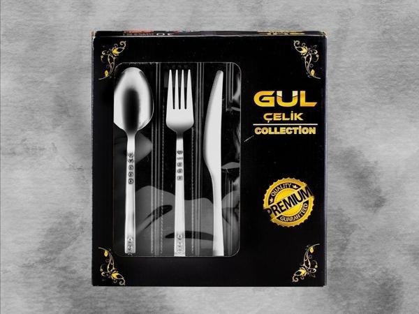 Gül Çelik 36 Parça Çatal Kaşık Bıçak Seti Boncuk Model 18/0 Kalite Kutulu - Image 1