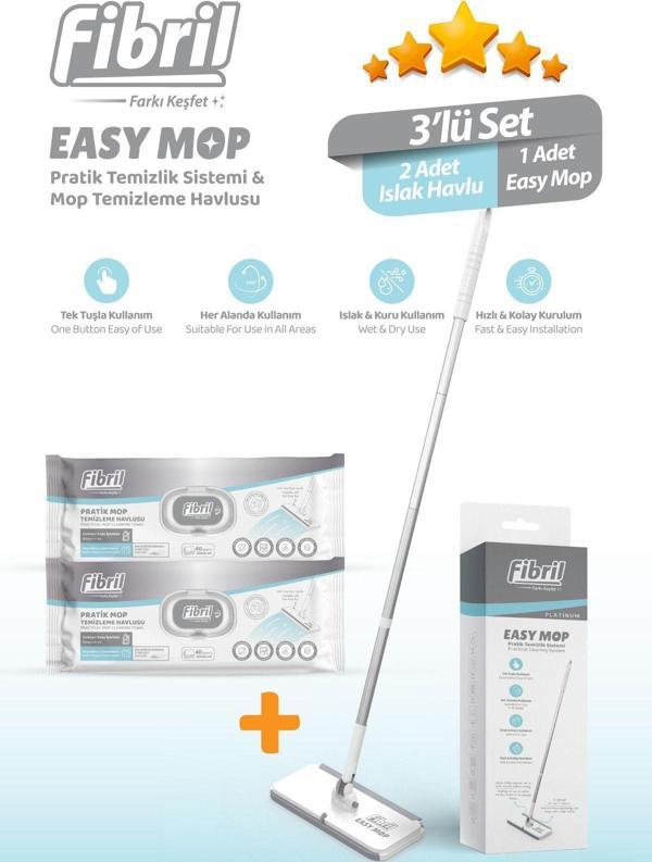 Fibril Easy Mop Pratik Temizlik Sistemi + 2 Paket Temizleme Havlusu 80 Yaprak - Image 1