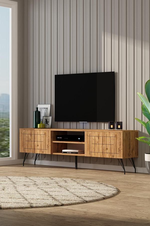 Breda Tv Ünitesi 180 cm Raflı Düşer Kapaklı Alt Modül Atlantik Çam - Image 1