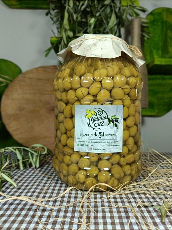 Galatia Cvz Aydın Yöresi Manzalina Cinsi Sofralık Tatlandırılmış Kırma Yeşil Zeytin (3 Kg) - Image 1