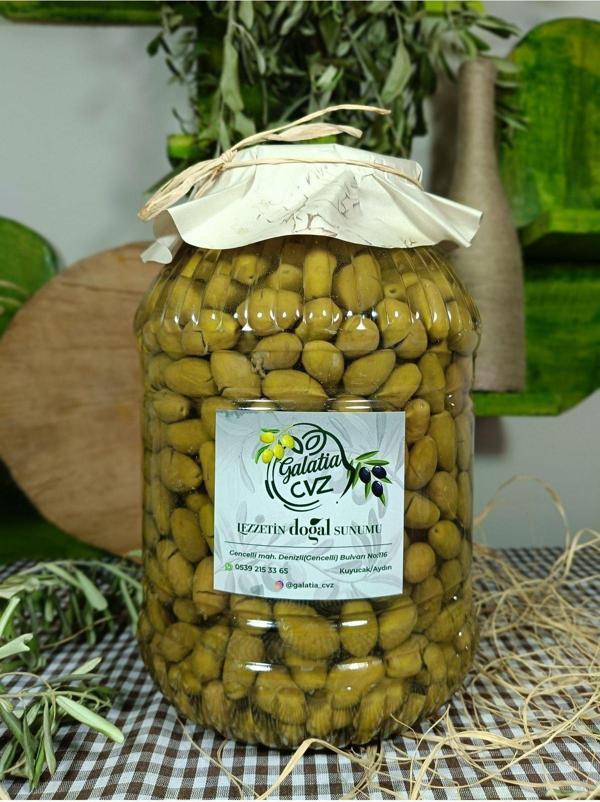 Galatia Cvz Aydın Yöresi (Çekiçte) Eğri Çekirdek Cinsi Sofralık Tatlandırılmış Kırma Yeşil Zeytin (3 Kg) - Image 1