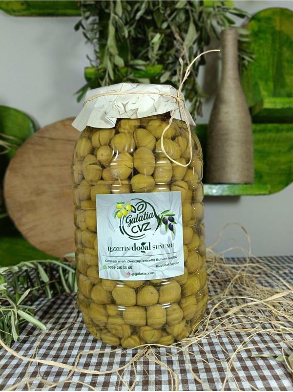 Galatia Cvz Aydın Yöresi Manzalina Cinsi Sofralık Tatlandırılmış Kırma Yeşil Zeytin (2 Kg) - Image 1