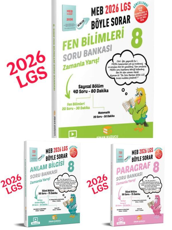 2026 LGS fen bilimleri anlam bilgisi paragraf soru bankası 3'lü seti sinan kuzucu - Sinan Kuzucu Yayınları - Image 1