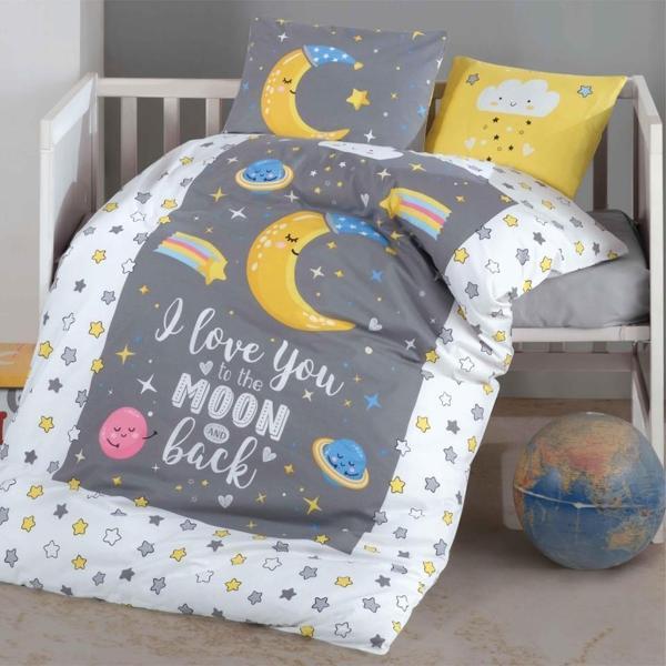 Clasy %100 Pamuk Ranforce Bebek Nevresim Takımı Luna V1 Gri - Image 1