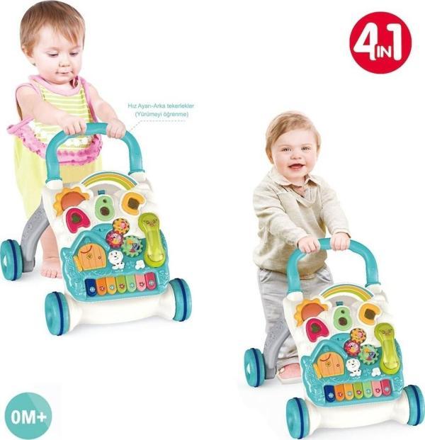 Piyanolu Yürüme Arkadaşı 4in1 Aktivite Masası Işıklı Müzikli Yürüteç Mavi - Image 1
