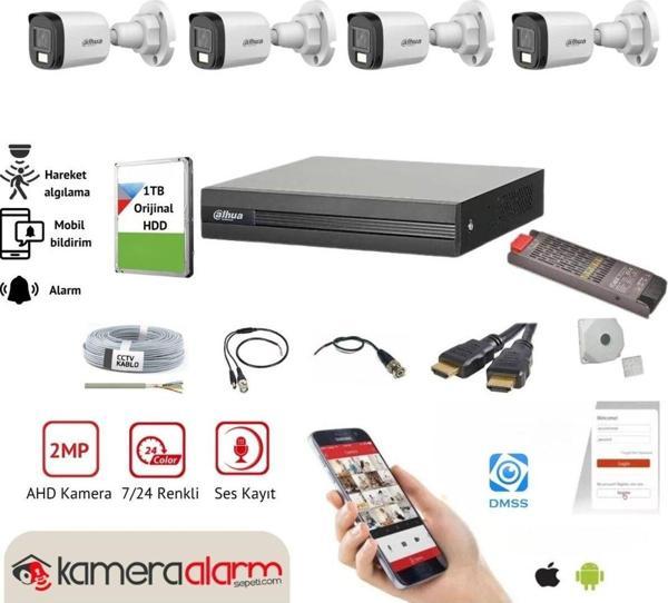 Dahua 4 Kameralı 7/24 Renkli Görüşlü Dahili Mikrofonlu Güvenlik Kamerası Seti - Uzaktan Izleme - Image 1