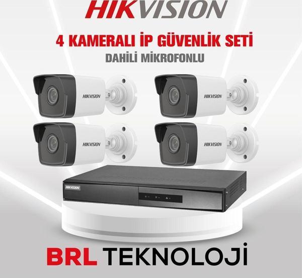 Hikvision 4 Kameralı 2 Mp İp Güvenlik Kamera Seti (Dahili Mikrofonlu) - Image 1