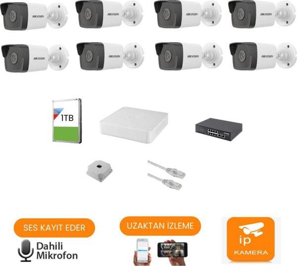 Hikvision 8 Kameralı Mikrofonlu Gece Renkli 2Mp Ip Kamera Seti - 1Tb Hdd- 30 Metre Görüş - Image 1