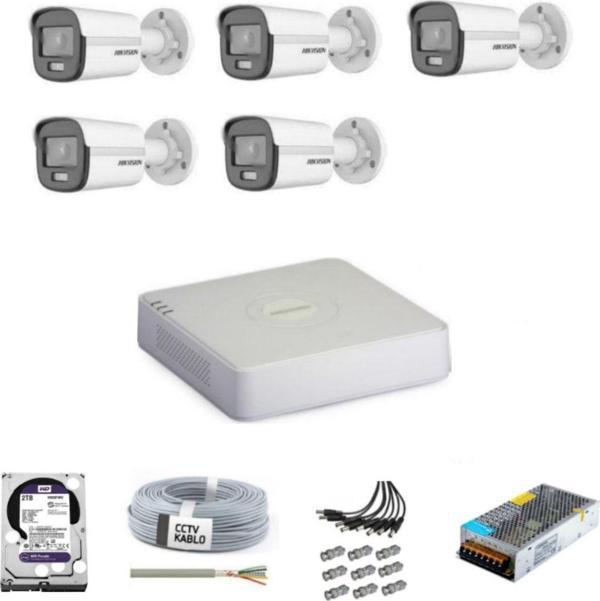 Hikvision Color-Vu Gece Karanlıkta Renkli 5 Ahd Kameralı Güvenlik Kamera Kuruluma Hazır Set - Image 1