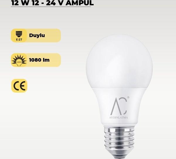 12W 12-24V  Ampul 6500K - Beyaz Işık - E-27 Duy - Image 1