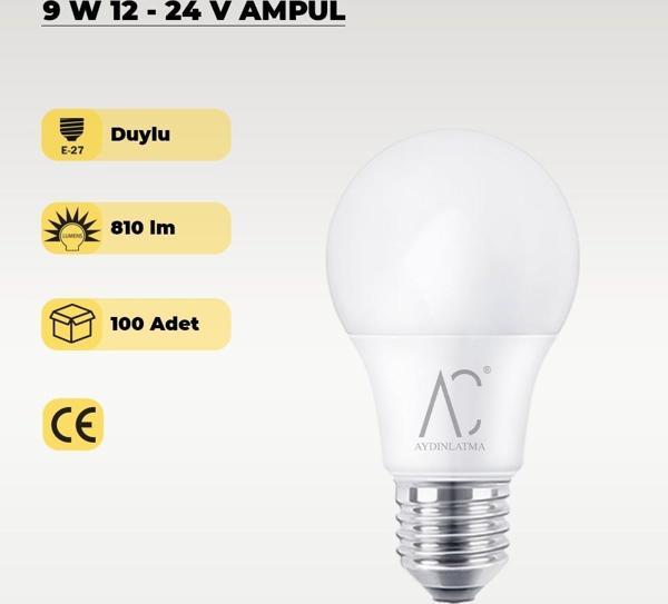 9W 12-24V  Ampul 6500K - Beyaz Işık - E-27 Duy - 100 ADET - Image 1