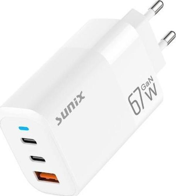 Sunix 65W GaN Teknoloji 2x Usb-C ve Usb-A Şarj Adaptörü S-150 - Image 1