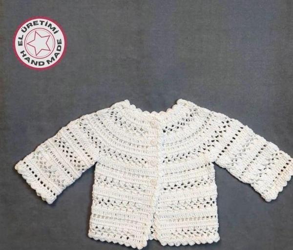 Uretti - Talia 8659 4701 El Örgüsü Koton İp Kız  Çocuk Beyaz Hırka- 0-6 Ay - Image 1