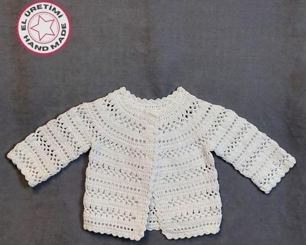 Uretti - Talia 8659 2842 El Örgüsü Koton İp Kız Çocuk Beyaz Hırka - 9 / 12 Ay - Image 1