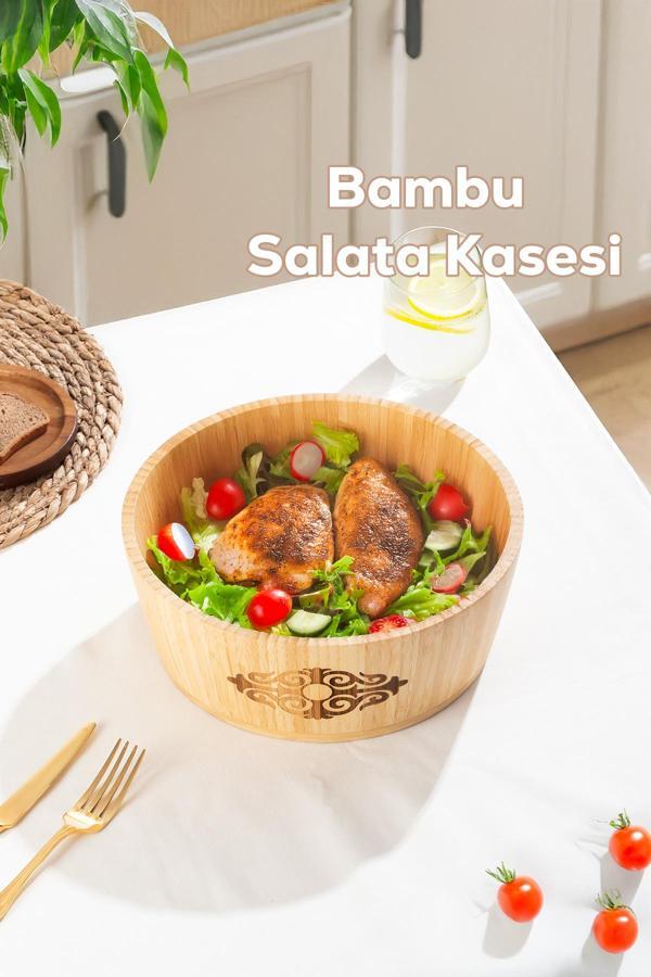Porsima 2060 Büyük Boy Doğal Bambu Salata Kasesi 26cm - Image 1