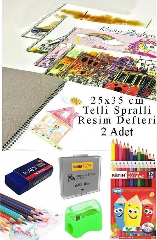 12 Renk Fatih Kuru Boya 25x35 cm Telli Spralli Resim Defteri Hamur Silgi Kalemtraş 15 Yaprak Resim Defteri Kuruboya - Image 1