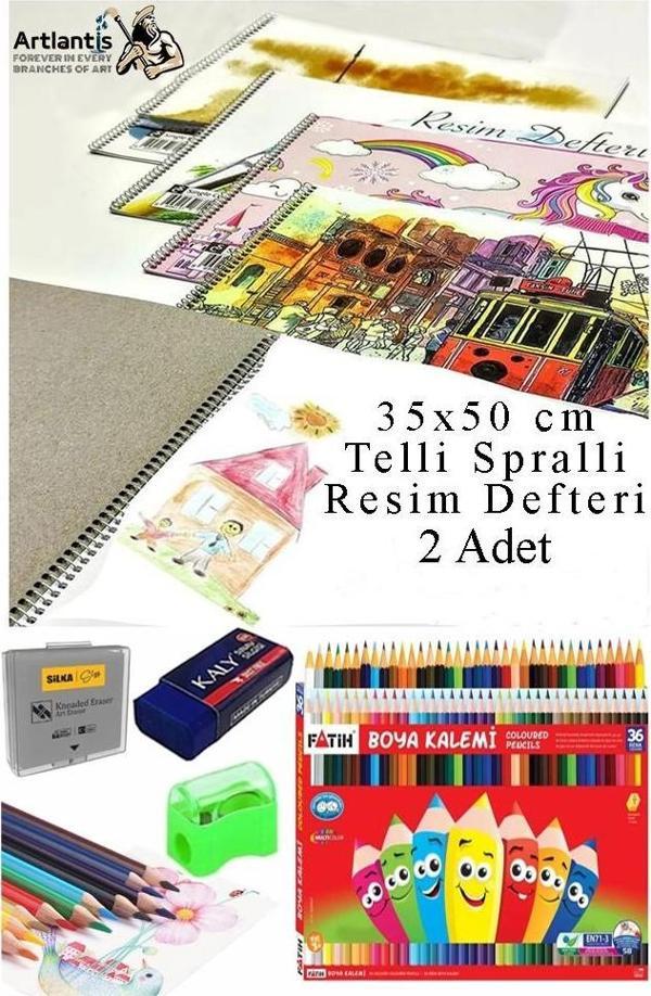 36 Renk Kuru Boya Fatih 35x50 cm Telli Spralli Resim Defteri Hamur Silgi Kalemtraş 15 Yaprak Resim Defteri Kuruboya - Image 1