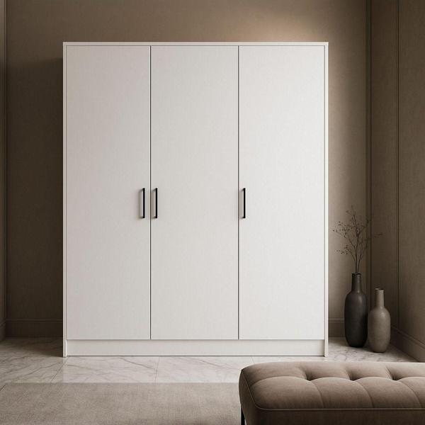 Tasarım %100 Mdf 3 Kapaklı Yüklük Dolap | 180X135X50 Cm | Beyaz – Modern Çok Amaçlı Gardrop - Image 1