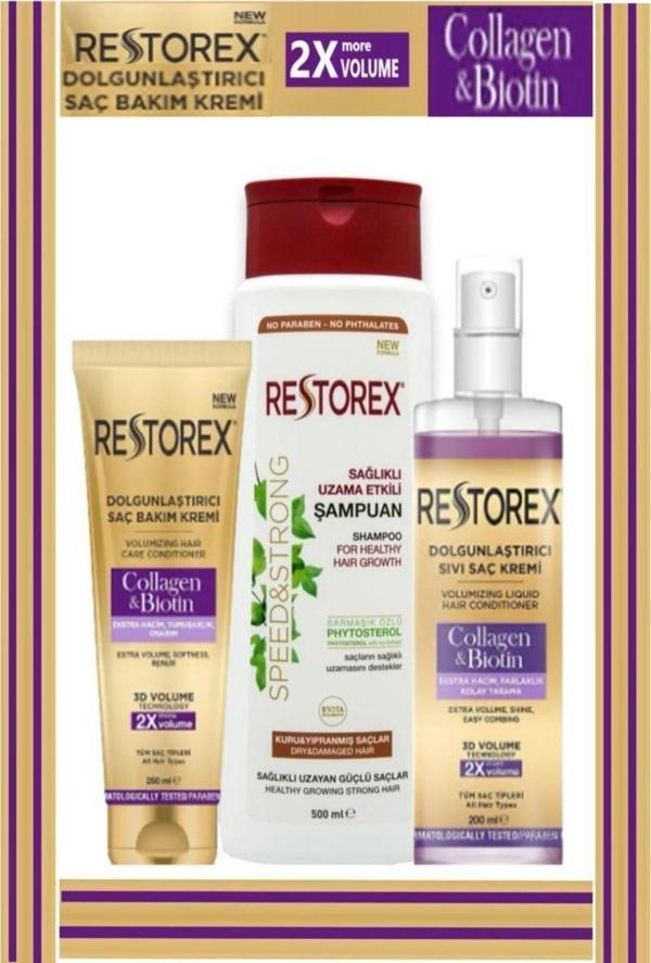 Restorex Kuru Ve Yıpranmış Saçlar Için Collagen&Biotin 3'Lü Saç Bakım Seti - Image 1