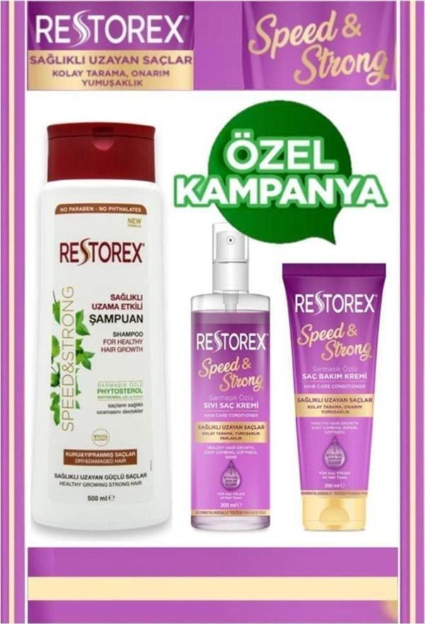 Restorex Kuru Ve Yıpranmış Saçlar Için Hızlı Uzama Etkili Saç Bakım Seti 3 Lü - Image 1