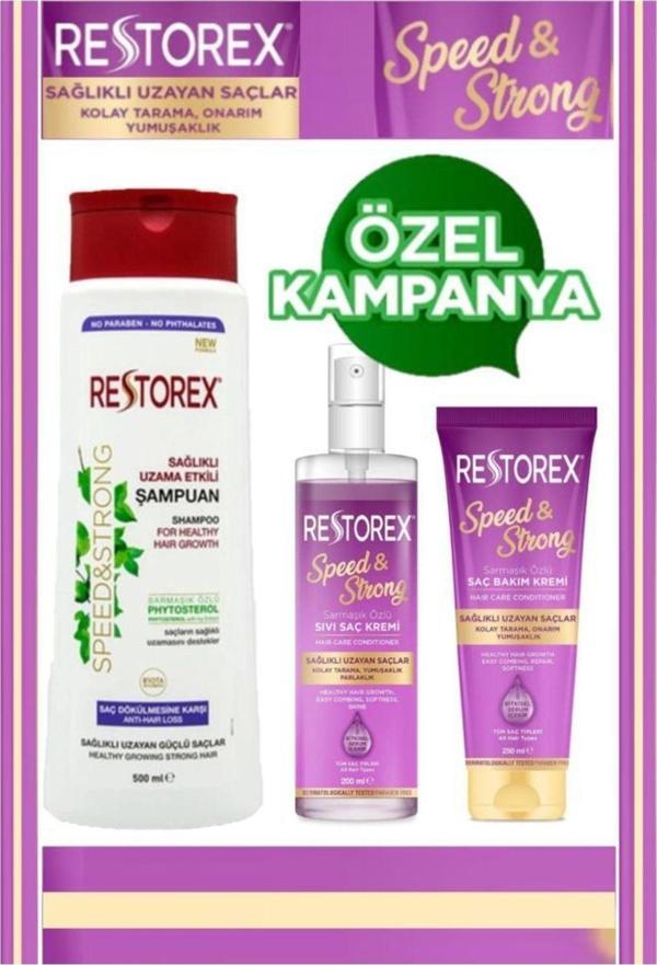 Restorex Saç Dökülmesine Karşı Hızlı Uzama Etkili 3'Lü Saç Bakım Seti - Image 1