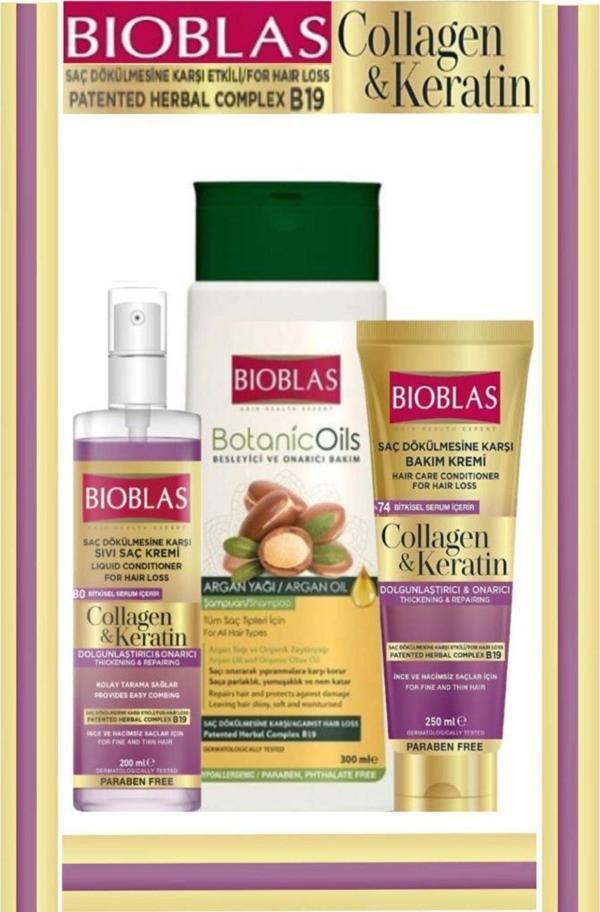 Bioblas Argan Yağlı Şampuan&Collagen&Keratin 3'Lü Saç Bakım Seti - Image 1
