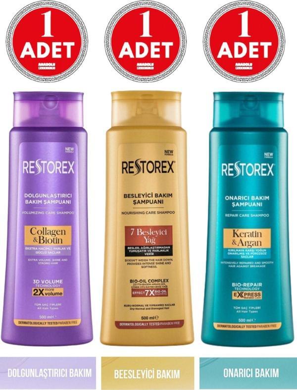 Restorex Şampuan Keratin&Argan 500Ml 1 Adt Collagen&Biotin 500Ml 1 Adt 7 Besleyici Yağ 500Ml 1 Adt - Image 1