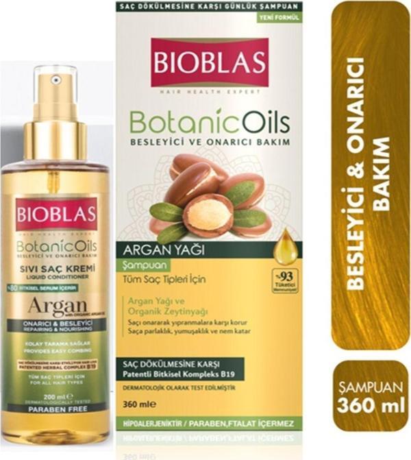 Bioblas Botanic Oils Argan Yağlı Şampuan 360Ml + Sıvı Saç Kremi Set - Image 1