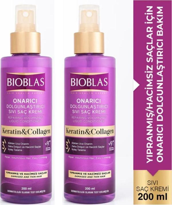 Bioblas Collagen Ve Keratin Saç Dökülmesine Karşı Sıvı Saç Kremi 200 Ml 2 Adet - Image 1