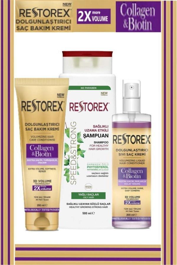 Restorex Yağlı Saçlar Için Collagen&Biotin Dolgunlaştırıcı 3'Lü Saç Bakım Seti - Image 1