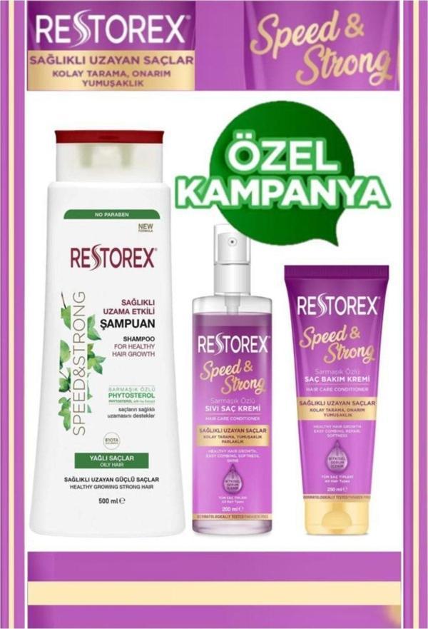 Restorex Yağlı Saçlar Için Hızlı Uzama Etkili 3'Lü Saç Bakım Seti - Image 1
