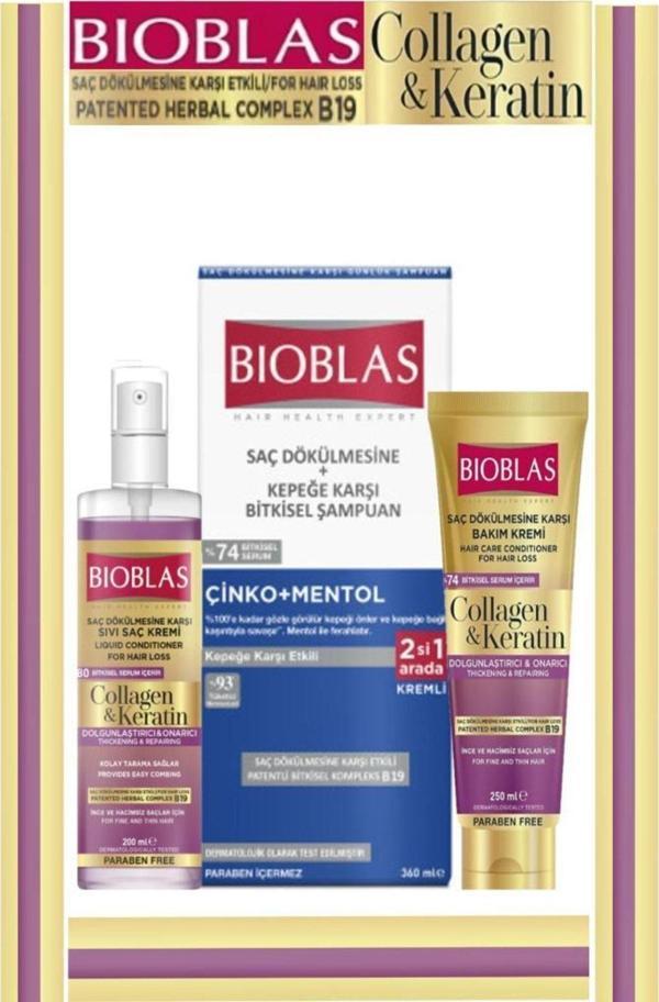 Bioblas Kepeğe Karşı Collagen&Keratin 3'Lü Saç Bakım Seti - Image 1