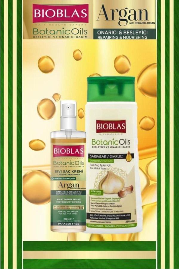 Bioblas Sarımsak Sampuan 360 Ml Argan Sıvı Saç Bakım Kremi 200 Ml - Image 1
