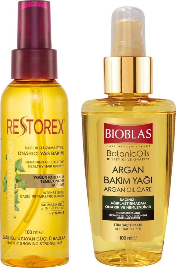Bioblas Serum Argan Bakım Yağı 100 Ml + Restorex Saç Bakım Yağı Sarmaşık Özlü 100 Ml Set - Image 1